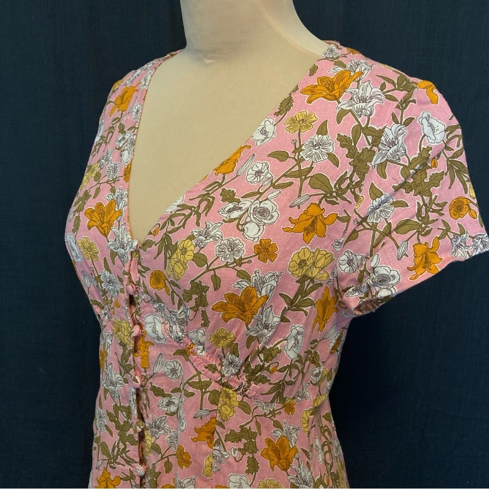 Cynthia Rowley Linen + Rayon Pink & Orange Floral Fit & Flare Mini Dress - Picture 5 of 15